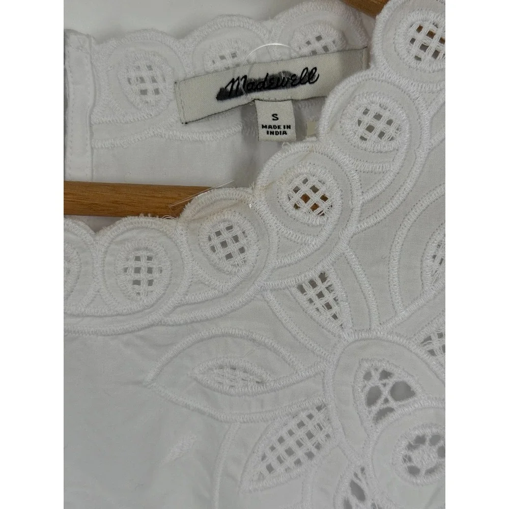 Madewell Embroidered Puff-Sleeve Top in Poplin White Small NEW